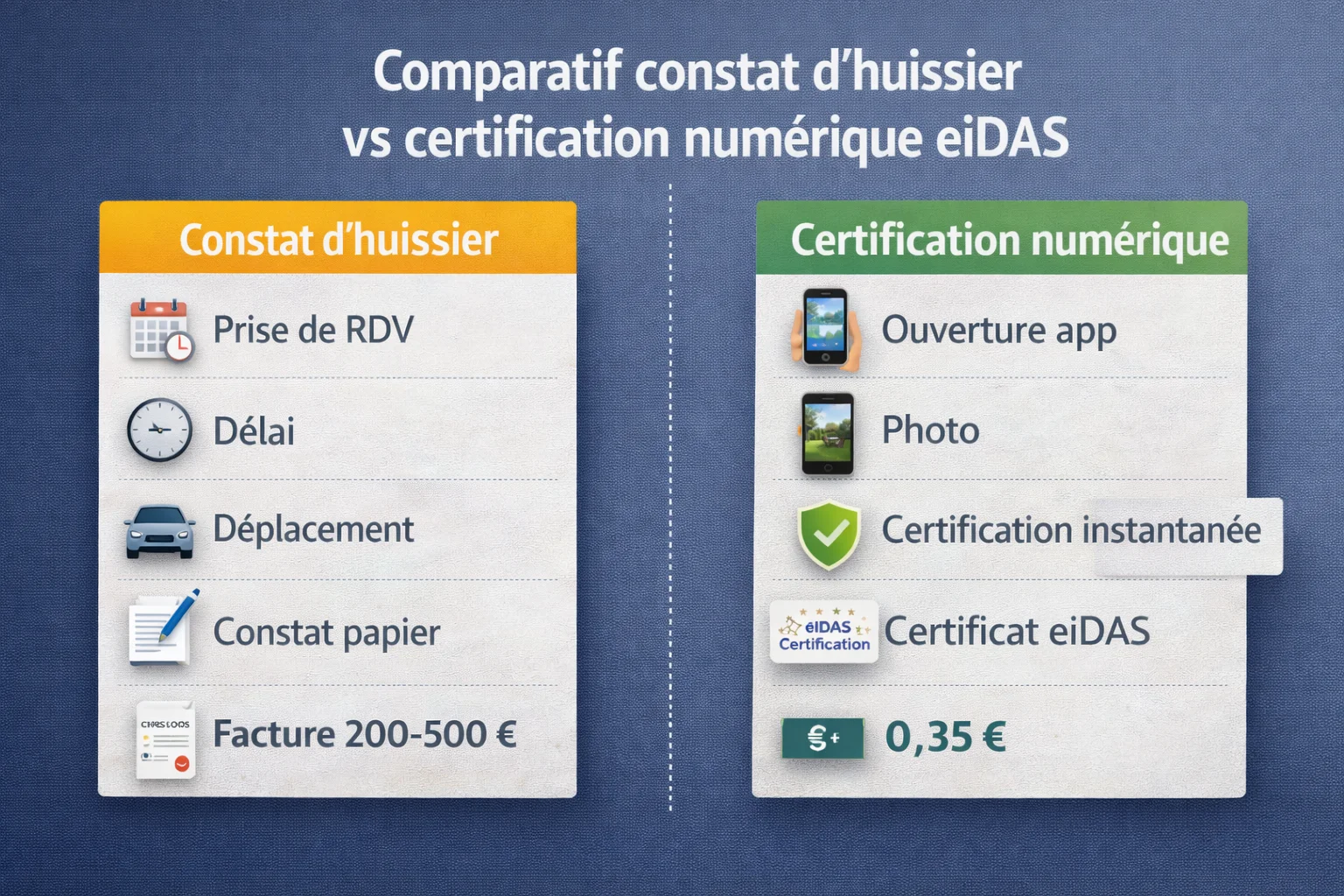 Alternative numérique constat huissier : la solution à 0,35 € qui bouleverse le marché de la preuve
