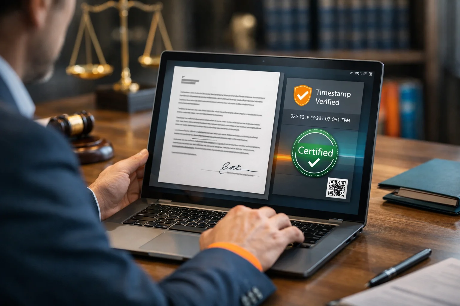 Professionnel certifier PDF valeur probante avec horodatage eIDAS sur ordinateur sécurisé
